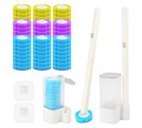 Oaioya Escobilla de Baño Desechable con 72 Pastillas de Detergente, 2 Bases, 2 Mangos Largos, 2 Ganchos de Pared, Cabezales de Esponja, Kit Completo de Limpieza para Baño Aseo Piscina