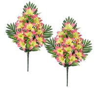 Oairse 2 flores artificiales para tumba, color amarillo y rosa, ramo de lirios artificiales, flores conmemorativas para arreglos de cementerio de flora, decoración de tumbas