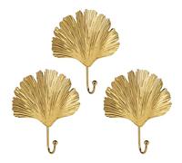 Oairse 3 ganchos decorativos dorados para ropa, percheros vintage en forma de Ginkgo Biloba, para chaquetas, bufandas, bolsos, mochilas, toallas y más, estilo rústico retro shabby chic