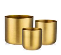 Oairse 3 macetas para plantadores de acero inoxidable al aire libre maceta dorada jardineras de jardín macetas de metal maceta redonda vintage para plantas o casa decorativa granja moderna