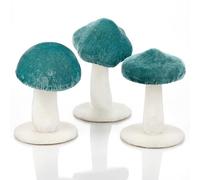 Oairse Decoración de otoño de hongos, 3 piezas, azul y blanco, decoración rústica de terciopelo para el hogar, decoración rústica para Acción de Gracias, centro de mesa, decoración de estante