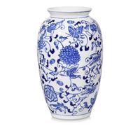 Oairse Jarrón azul y blanco, jarrón de cerámica azul para decoración del hogar, jarrón chinoiserie de 8.9 pulgadas para flores, jarrón de porcelana azul y blanca para sala de estar, baño, centros de