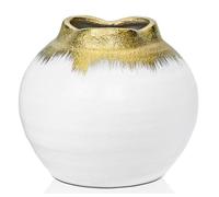 Oairse Jarrón de Cerámica Dorado para Decoración de Flores, Vintage, Rústico, Pintado a Mano, Cilíndrico, Blanco/Dorado