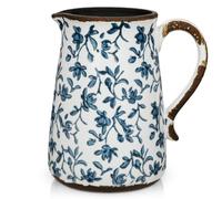 Oairse Jarrón rústico de cerámica rústica de 7.9 pulgadas, jarrón azul y blanco para centros de mesa, jarrones chinoiserie, jarra de cerámica con asa, decoración de campo francés, jarrones vintage