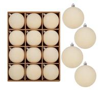 Oairse Juego de 12 bolas de Navidad de terciopelo de 8 cm, bolas grandes blancas de lujo para decoración de árbol de Navidad, adornos colgantes inastillables para árbol de Navidad, boda, fiesta de
