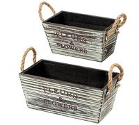 Oairse Juego de 2 maceteros de Madera auténtica, maceteros de Madera Natural, Aspecto cilíndrico Antiguo Vintage en Mal Estado, maceteros Decorativos para Plantar o Decorar, macetero, jardín