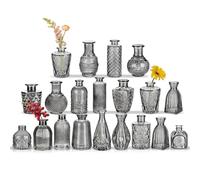 Oairse Juego de 20 jarrones de cristal gris para flores, mini jarrones vintage para arreglos florales, jarrón pequeño decorativo a granel para centros de mesa de boda, decoración de mesa, mesa del