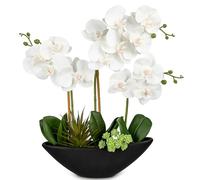 Oairse Orquídea artificial blanca de 18 pulgadas, flores de seda en maceta negra, arreglos de orquídeas artificiales para el hogar, oficina, baño, mesa de comedor, decoración moderna