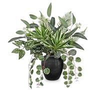 Oairse Planta artificial con vetas de cerámica artificial Dracaena Reflexa ramo de hojas artificiales decoración de mesa para decoración de mesa, estilo rústico, comedor, salón, decoración de