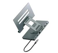 OAJABBGE 1. Soporte De Base USB C Giratorio Plegable PD100W Carga Aleación Aluminio Enfriamiento Gigabit Ethernet Base Antideslizante 3 5 Mm Estación Acoplamiento para Computadora Portátil Aleación