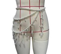 OAJABBGE Cinturón Moderno De Cadena Para Vientre Con Perlas Imitación Y Borlas Fluidas Adecuado Añadir Un Toque Elegancia A Tu Fiesta. Cinturón Mujer.