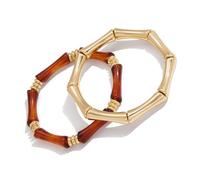 OAJABBGE Conjunto De Pulseras Bambú Minimalistas 2 Piezas Joyería Resina Acero Inoxidable Contemporánea Accesorios Unisex Accesorio Muñeca
