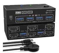 OAJABBGE Conmutador KVM de alto puerto USB 3.0 transparente 202AS. Resolución clara y colores vivos para uso en oficina