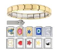 OAJABBGE Elegante Pulsera Italiana De Acero Inoxidable De 9mm Eslabones para Mujeres Hombres Jóvenes Módulos Intercambiables Abalorio Dorado Y Plateado