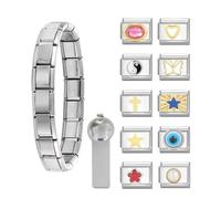 OAJABBGE Elegante Pulsera Italiana De Acero Inoxidable De 9mm Eslabones para Mujeres Hombres Jóvenes Módulos Intercambiables Abalorio Dorado Y Plateado