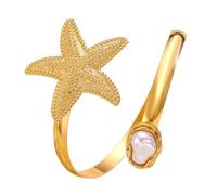 OAJABBGE Pulsera Ajustable Brazalete De Perlas Estrella Mar para Mujer Elegante En La Parte Superior del Brazo Pieza Joyería Diseño Liviano con Apertura