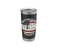 Oak Creek Wisconsin, bandera americana vintage Vaso térmico de acero inoxidable de doble pared