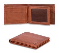 Oak Leathers Cartera de cuero para hombre, carteras plegables RFID con 9 tarjetas de crédito, 1 ventana de identificación, bolsillo frontal minimalista delgado, regalo para hombres, Beige, S, Cartera