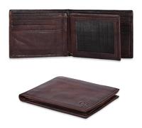 Oak Leathers Cartera de cuero para hombre, carteras plegables RFID con 9 tarjetas de crédito, 1 ventana de identificación, bolsillo frontal minimalista delgado, regalo para hombres, Marrón vintage, S