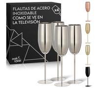 Oak & Steel - 4 Elegantes Copas de Champán de Acero Inoxidable, 285ml - Copas Cava de Acero Inoxidable Plateado - Set Original para Brindis, Bodas, Fiestas y Celebraciones