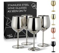 Oak & Steel - 4 Elegantes Copas De Vino Plateadas De Acero Inoxidable, 500ml - Set De Regalo De Copas Irrompibles, Para Bodas, Aniversarios, Fiestas De Cumpleaños