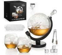 Oak & Steel - Juego Decantador De Whisky de Globo Prima Cristal mas Set de 2 Vasos con en Grabado Y Piedras de Whisky - Capacidad de 1.5 Litros