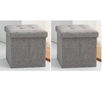 Oak & Tea Asiento otomano Plegable con Tapa, reposapiés Plegable para niños y Adultos, Caja de Almacenamiento de Juguetes, Color Gris, 30 x 30 x 30 cm (Paquete de 2)