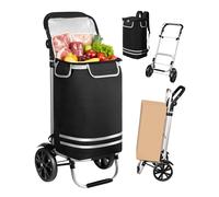 Oak Tea Carrito de la Compra 3 EN 1 Plegable, Ligero & Robusto (Carga máxima 50kg, 56L) con 4 Ruedas & Mango Regulable - Tela Oxford con Forro Aislante - Ideal para supermercado, Viajes & hogar