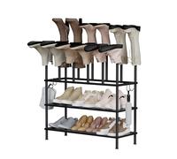 Oak & Tea Estantería Zapatos 2-en-1 Metal Negro con Portalbotas