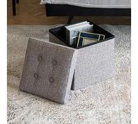Oak & Tea Folding Storage Ottoman Chair, Foldable Footstool with Lid, Shoe Stool for Bedroom, Living Room, Grey, 30x30x30cm