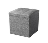 Oak & Tea Folding Storage Ottoman Seat, Folding Stool with Storage, Shoe Changing Stool, Storage Boxes with Lid, for Bedroom, Living Room, Grey, 30x30x30