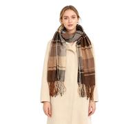 Oak & Tea Señoras Bufandas Invierno Cálido Tartán Mantones Cashmere Feel Wraps, Bufanda Regalos para Mujeres (Marrón)