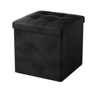 Oak & Tea Storage Ottoman Velvet Top, Foldable Storage Bench, Small Footrest Cube, Upholstered Storage Stool with Lid, Black, 38x38x38cm, for Bedroom & Living Room