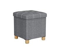 Oak & Tea Taburete de almacenamiento con patas de 30 x 30 x 30 cm, taburete cuadrado con funda de lino, caja de almacenamiento de lunares para salón, dormitorio, entrada, gris