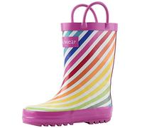 OAKI Botas de lluvia para niños, perfectas para cualquier condición meteorológica, de goma duradera, mantienen los pies secos y ligeros, impermeables, con mango fácil de llevar, Rayas Arco Iris, 27 EU