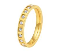 OAKKY 18K Chapado En Oro Acero Inoxidable Media Alianza Eternidad Multicolor Channel Set CZ Anillo Apilable para Mujer Oro Blanco Talla 22