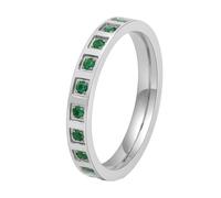 OAKKY 18K Chapado En Oro Acero Inoxidable Media Alianza Eternidad Multicolor Channel Set CZ Anillo Apilable para Mujer Plata Verde Talla 19