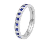 OAKKY 18K Chapado En Oro Acero Inoxidable Media Alianza Eternidad Multicolor Channel Set CZ Anillo Apilable para Mujer Plata Azul Talla 14