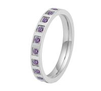 OAKKY 18K Chapado En Oro Acero Inoxidable Media Alianza Eternidad Multicolor Channel Set CZ Anillo Apilable para Mujer Plata Morado Talla 19