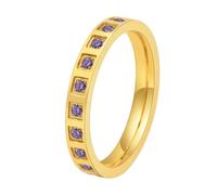 OAKKY 18K Chapado En Oro Acero Inoxidable Media Alianza Eternidad Multicolor Channel Set CZ Anillo Apilable para Mujer Oro Morado Talla 12