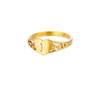 OAKKY 18K Chapado En Oro Inicial Corazón Dedo Anillo para Mujer Acero Inoxidable Personalizado A Z Alfabeto Joyas I Talla 17