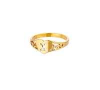 OAKKY 18K Chapado En Oro Inicial Corazón Dedo Anillo para Mujer Acero Inoxidable Personalizado A Z Alfabeto Joyas X Talla 14