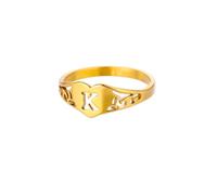 OAKKY 18K Chapado En Oro Inicial Corazón Dedo Anillo para Mujer Acero Inoxidable Personalizado A Z Alfabeto Joyas K Talla 12