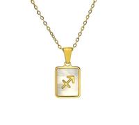 OAKKY 18K Chapado Oro Unisex Zodiaco Collar 12 Constelación Cuadrado Blanco Concha Nacar Colgante Delicado Astrología Joya Regalo Sagitario
