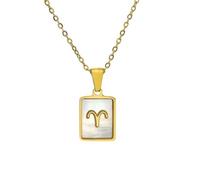 OAKKY 18K Chapado Oro Unisex Zodiaco Collar 12 Constelación Cuadrado Blanco Concha Nacar Colgante Delicado Astrología Joya Regalo Aries