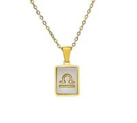OAKKY 18K Chapado Oro Unisex Zodiaco Collar 12 Constelación Cuadrado Blanco Concha Nacar Colgante Delicado Astrología Joya Regalo Libra