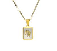 OAKKY 18K Chapado Oro Unisex Zodiaco Collar 12 Constelación Cuadrado Blanco Concha Nacar Colgante Delicado Astrología Joya Regalo Virgo
