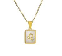 OAKKY 18K Chapado Oro Unisex Zodiaco Collar 12 Constelación Cuadrado Blanco Concha Nacar Colgante Delicado Astrología Joya Regalo Leo