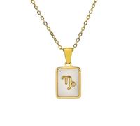 OAKKY 18K Chapado Oro Unisex Zodiaco Collar 12 Constelación Cuadrado Blanco Concha Nacar Colgante Delicado Astrología Joya Regalo Capricornio