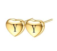 OAKKY 26 Letra Inicial Corazón Pendientes Unisex Acero Inoxidable 9MM Bonitos Clavos Cool Regalo de Cumpleaños Oro Y